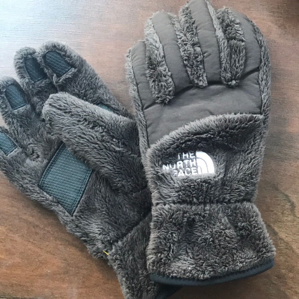 North Face Brown Fuzzy Gloves